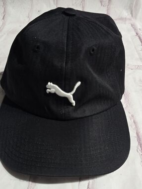 Puma Black Baseball Cap with White Jumping Cat Logo
